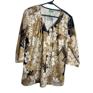 Sara Morgan Top Medium 3/4 Sleeve Blouse with Front Tie